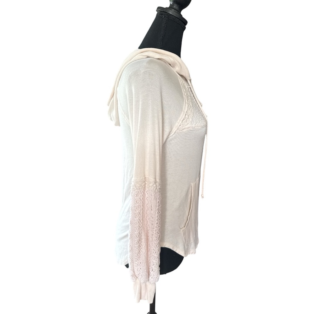 Women’s Cream Lace-Accent Hoodie Top Size XS - Picture 3 of 9